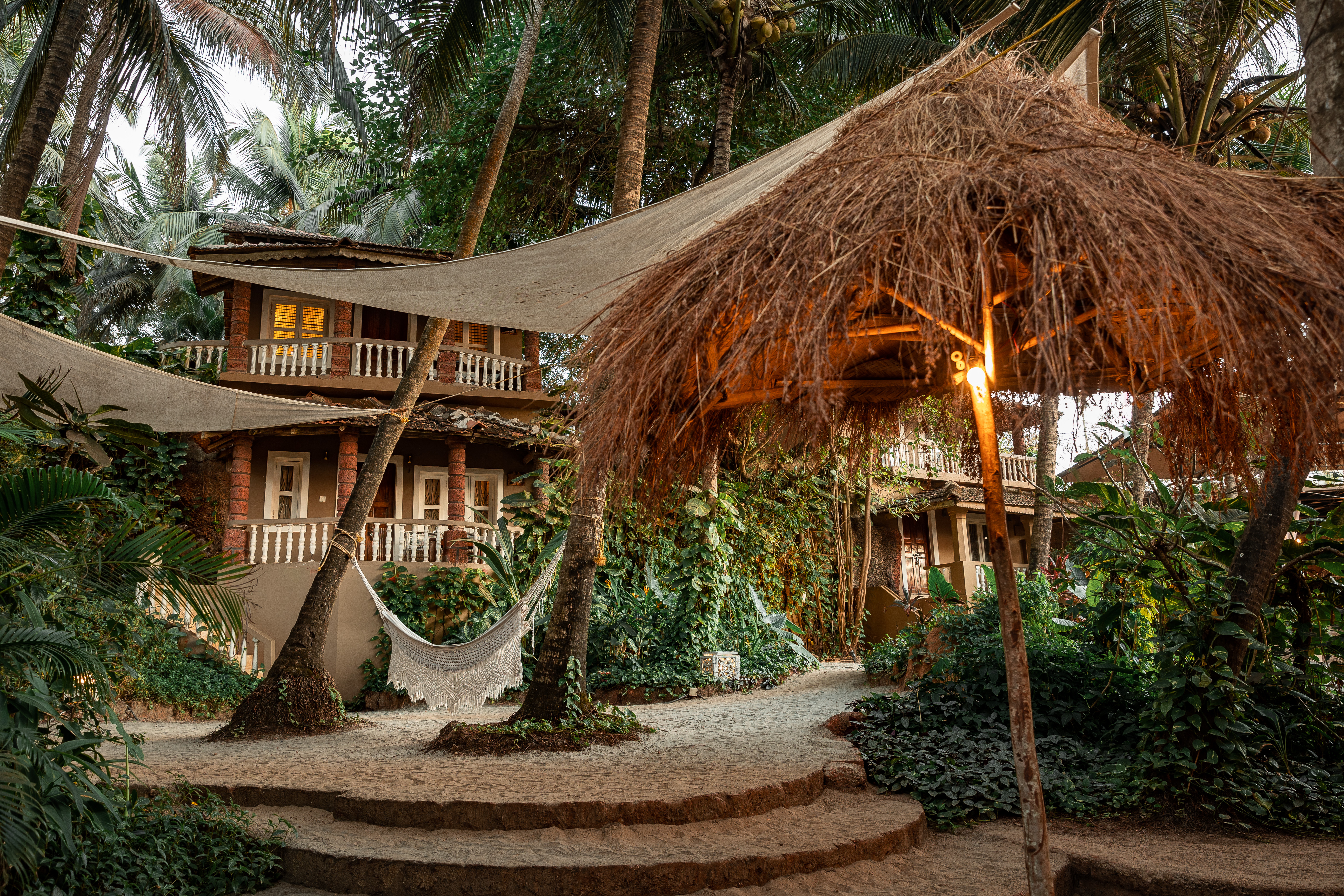Garden bungalow and hammock at Anahata, Ashwem Beach Goa